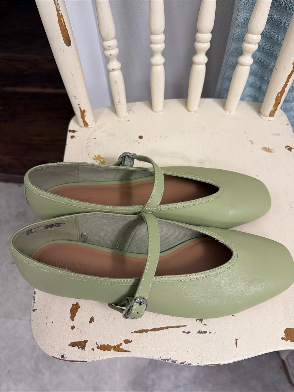 Old Navy Sage Green Mary Jane Flats with Buckle Strap